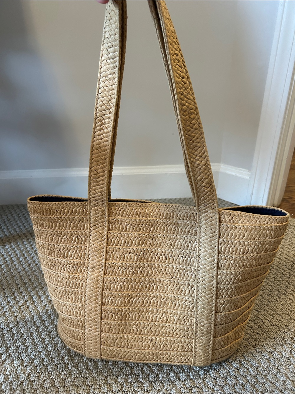 Draper James Tan Braided Straw Tote with Long Straps